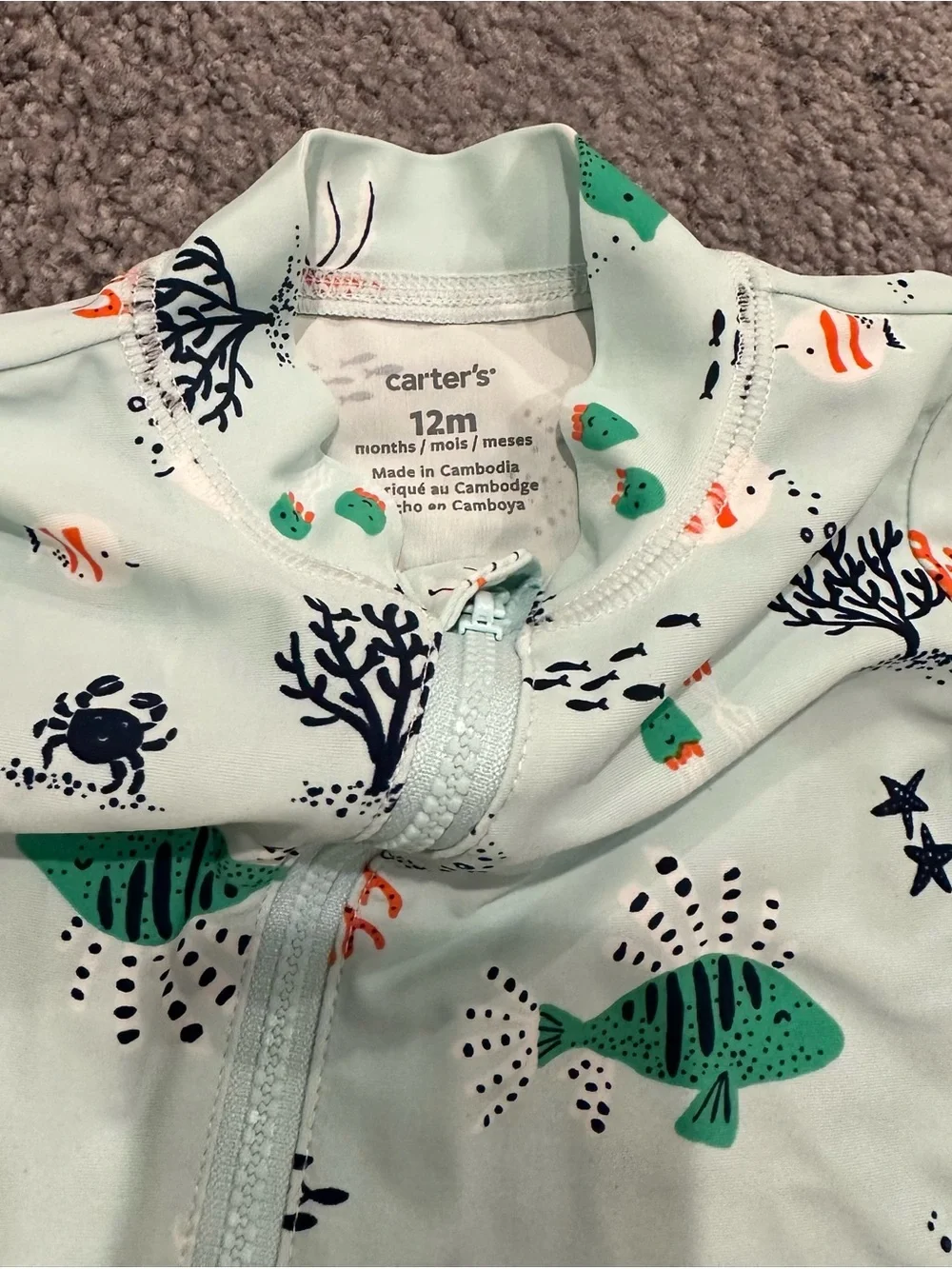 Carter's Mint Green Ocean Print Baby Kids One-Piece Swimsuit